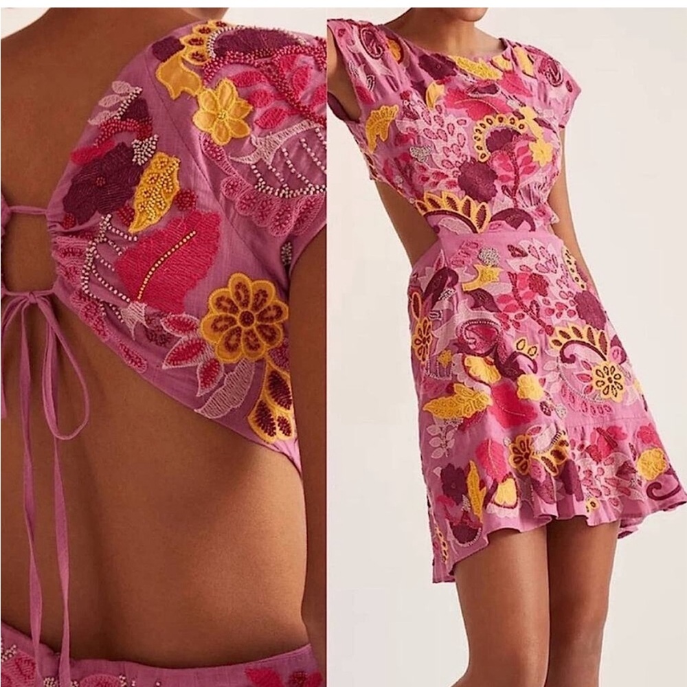 Maeve beaded & embroidered cutout dress